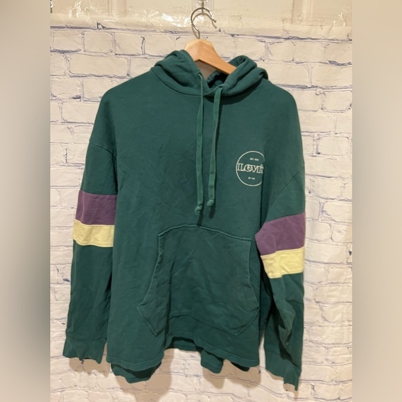 Levis Hoodie Mens Large L Green Pullover Relaxed Drawstring Cotton Retro Casual - Picture 3 of 8